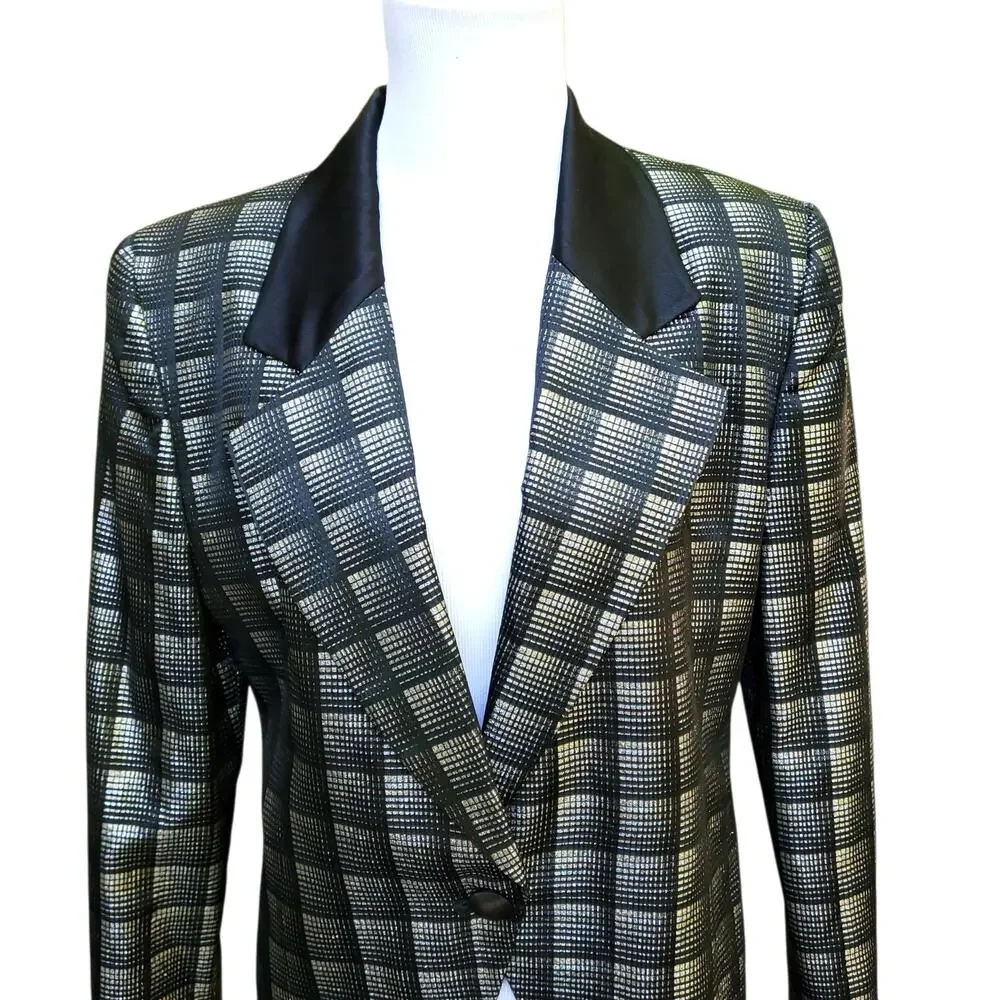 Christian Dior 80s 90s Blazer Jacket Power Money Cropped Disco Black Metallic 8
